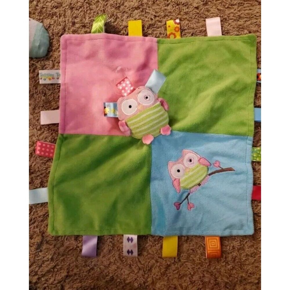 Taggies Mary Meyer‎ Pink Green Blue Owl Baby Girl Security Blanket Lovey Bright